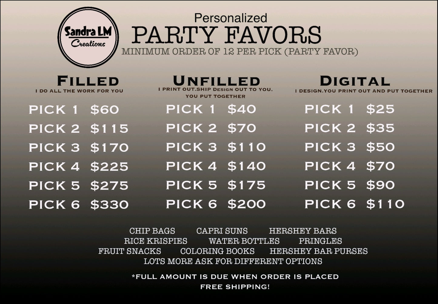 Party Favor Prices