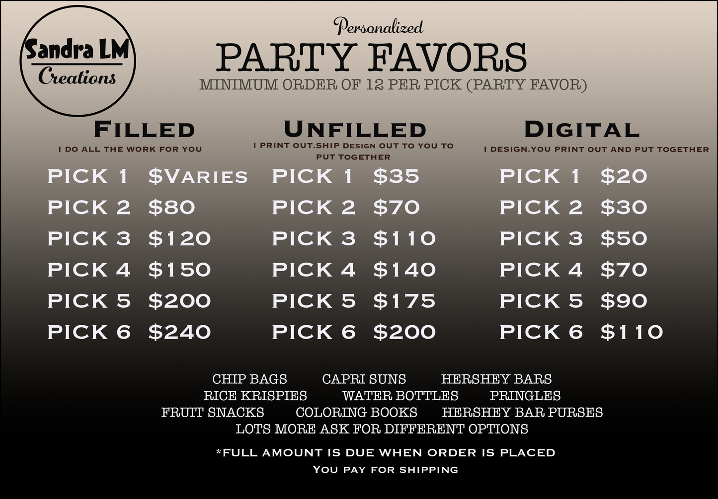 Party Favor Prices